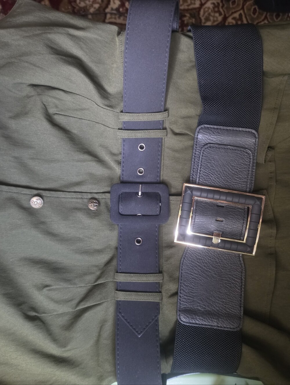 Stop Staring 18W Olive Green Two-Piece Dress Set with Wide Belt - Picture 4 of 4
